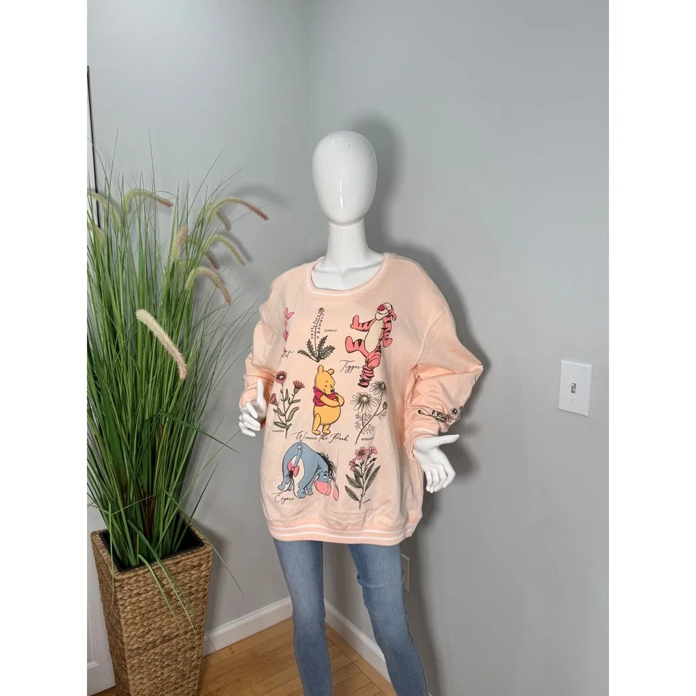 Disney Winnie the Pooh Botanical‎ Sweatshirt Peach Fleece Pullover 2X NEW - Picture 4 of 13